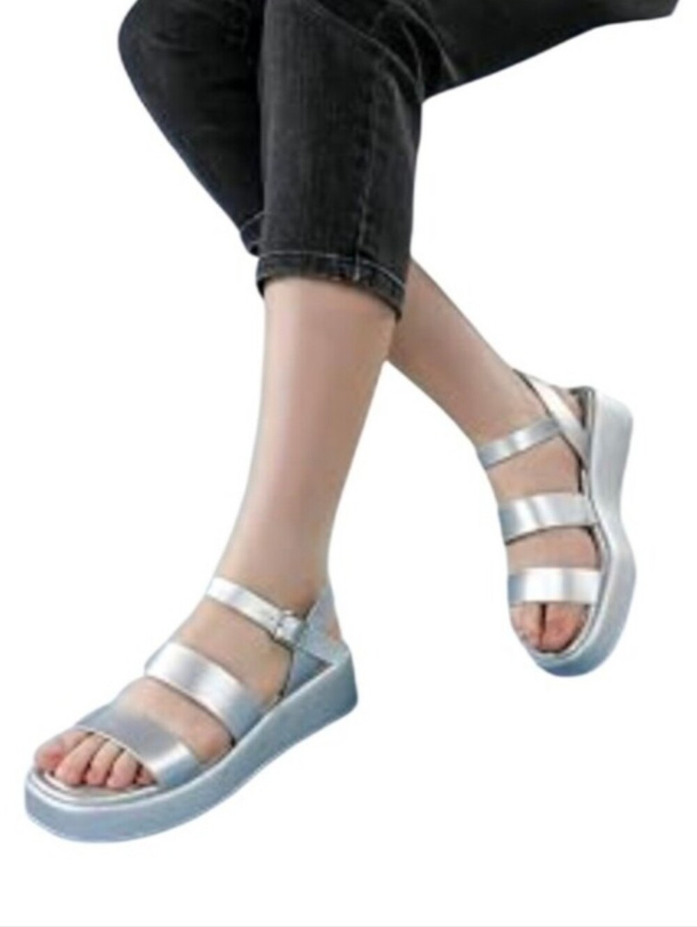 Metallic Silver Strappy Platform Sandals for Women